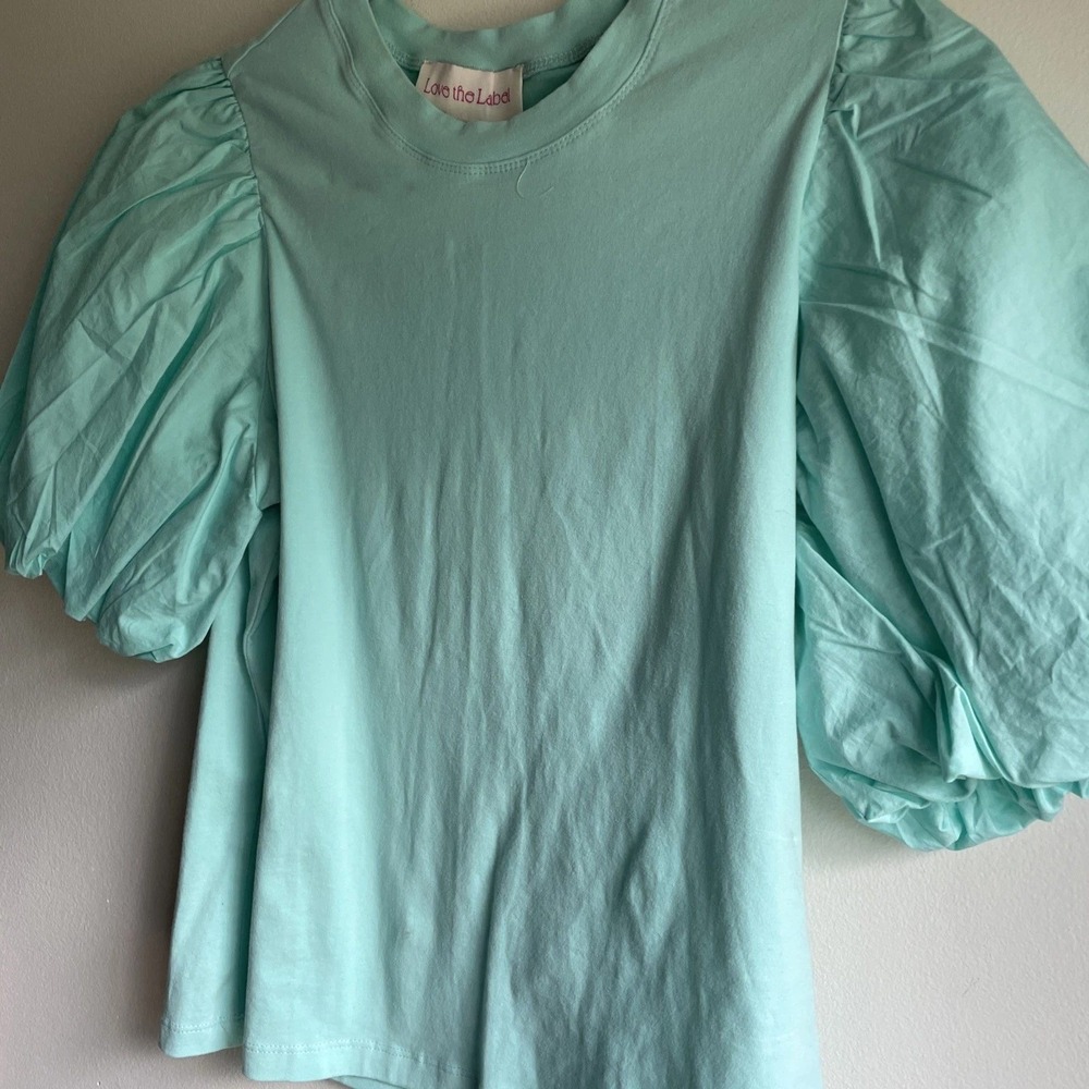 Love the Label Puff Sleeve T-Shirt Womens Small Mint Green Short Balloon Sleeve - Picture 4 of 9